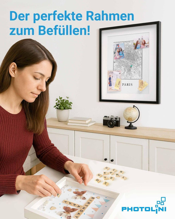PHOTOLINI 3D Bilderrahmen zum Befüllen 30x40 Weiss gross, 1,5 cm tiefer Objektrahmen mit Glas, tiefe