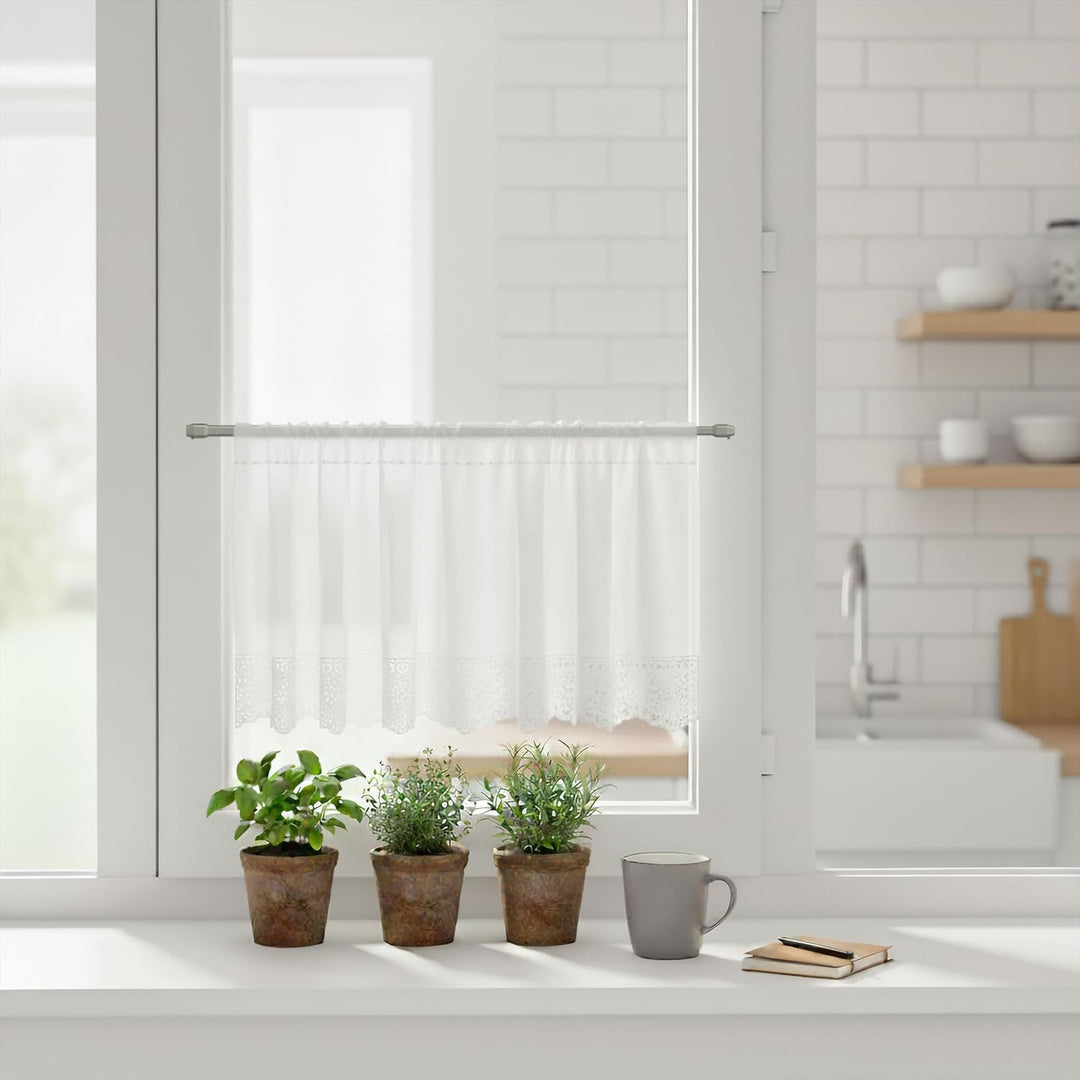 Interdeco Vitragestangen/Scheibenstangen Silbergrau (4 Stück), ausziehbar 80-140 cm, 80-140 cm