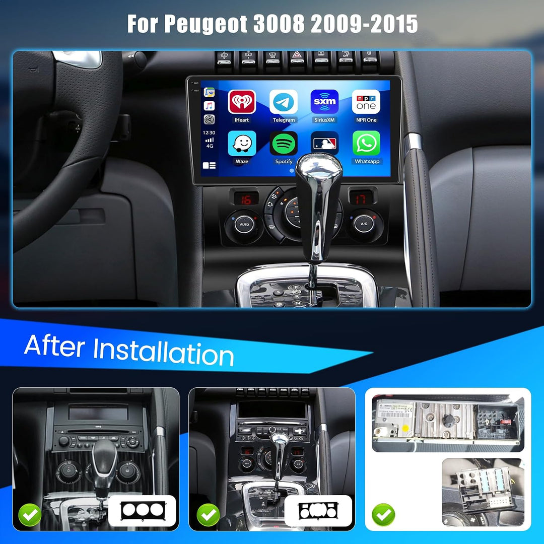 Hikity 4+128G Android 15 Autoradio für Peugeot 3008 5008 2009-2015, 9" Bildschirmradio mit Wireless