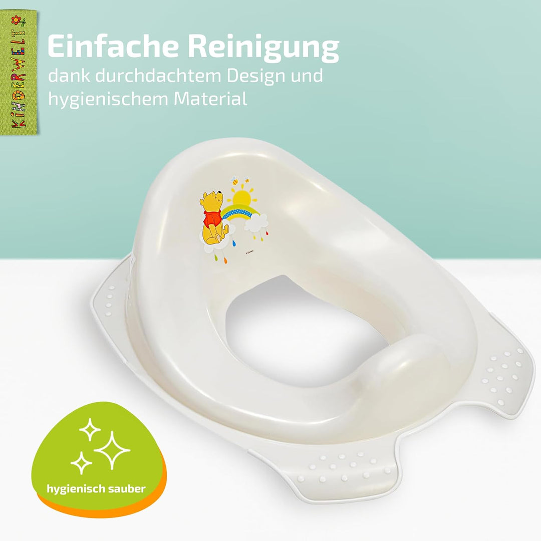 KiNDERWELT Premium Toilettensitz für Kinder und Babys, Disney Winnie Pooh Design in Weiss, Töpfchen