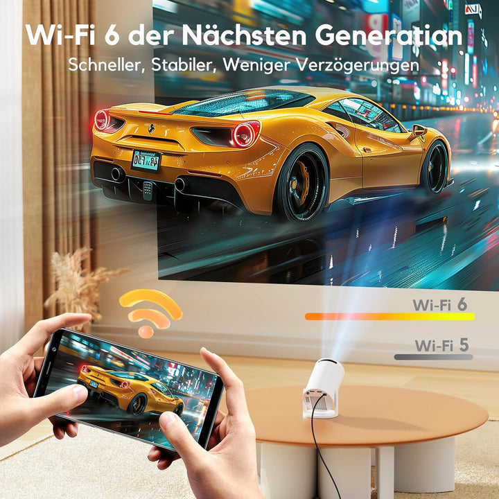 Mini Beamer Unterstützt 1080P [Android 11 & Auto Trapezkorrektur] AKIYO O2 Smart Projektor mit WiFi