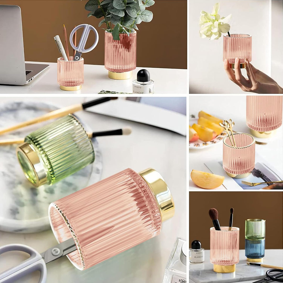 DASITON Make up Pinsel Organizer,Kosmetik Organizer Gold,Pinsel Organizer aus Glas,Pinselhalter Kosm