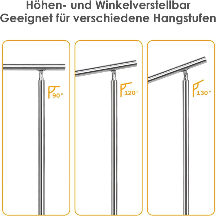 Lospitch Edelstahl-Handlauf Geländer für Balkon Brüstung Treppen mit/ohne Querstreben (150cm, 2 Quer