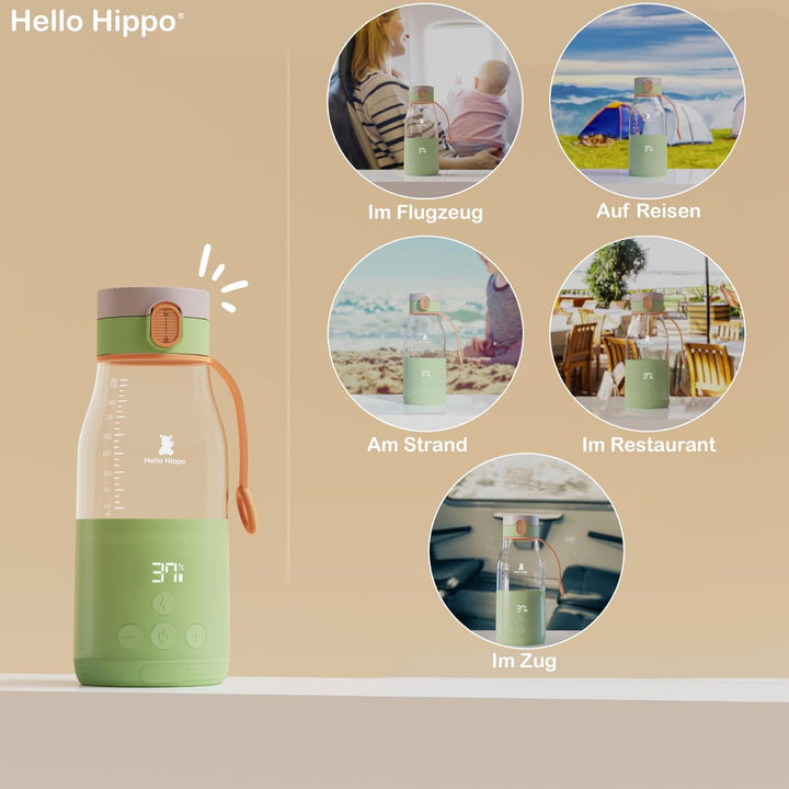 HELLO HIPPO® Premium Flaschenwärmer Nomade, tragbar, USB, 300 ml - kabellos auf Batterie - ideal Rei