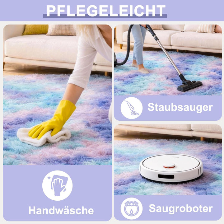 ROHATIM Schlafzimmer Plüsch Teppich Rund,Flauschiger Teppich für Wohnzimmer,modernes Wohnzimmer,Mädc