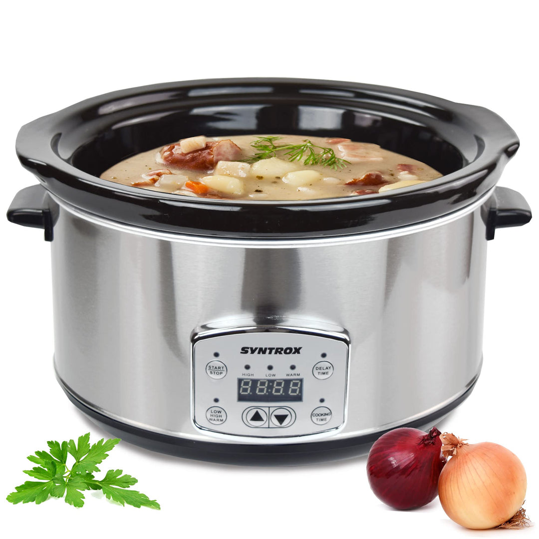 Syntrox Germany Schongarer mit 4,5L Slow Cooker mit 3 Heizstufen und Warmhaltefunktion und 200