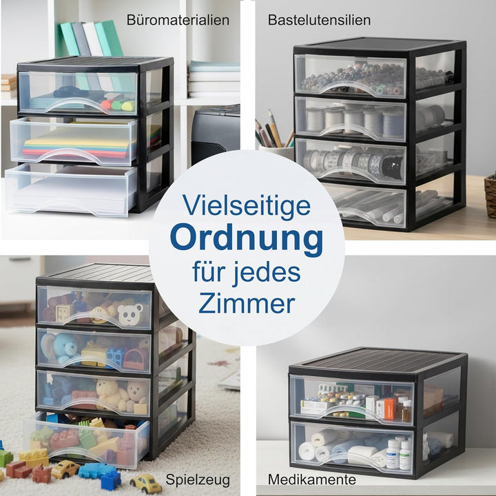 Hausfelder Schubladenbox A4 mit 10 Schubladen, Transparente Kunststoff Schubladenbox für Schreibtisc