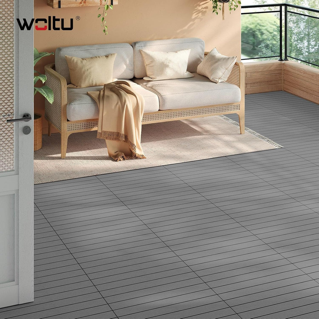 WOLTU WPC Fliese, Terrassenfliesen Holz-Optik, Bodenbelag mit Klicksystem, 30 x 60 cm, Hellgrau (12