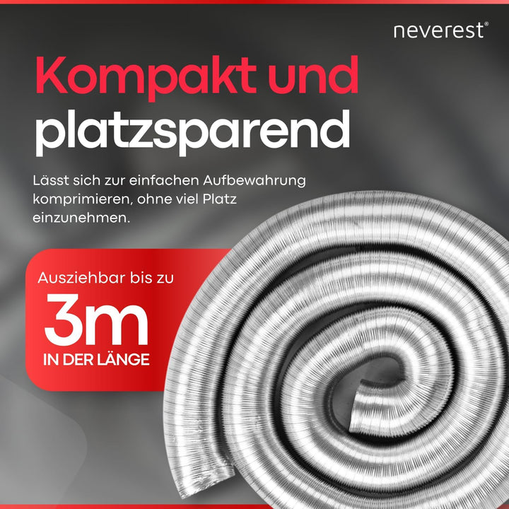 neverest® Semiflex 80 mm Alu Flexrohr 3m Länge Abluftschlauch Klimaanlage, Trockner, Ofen Hitze- &amp; K