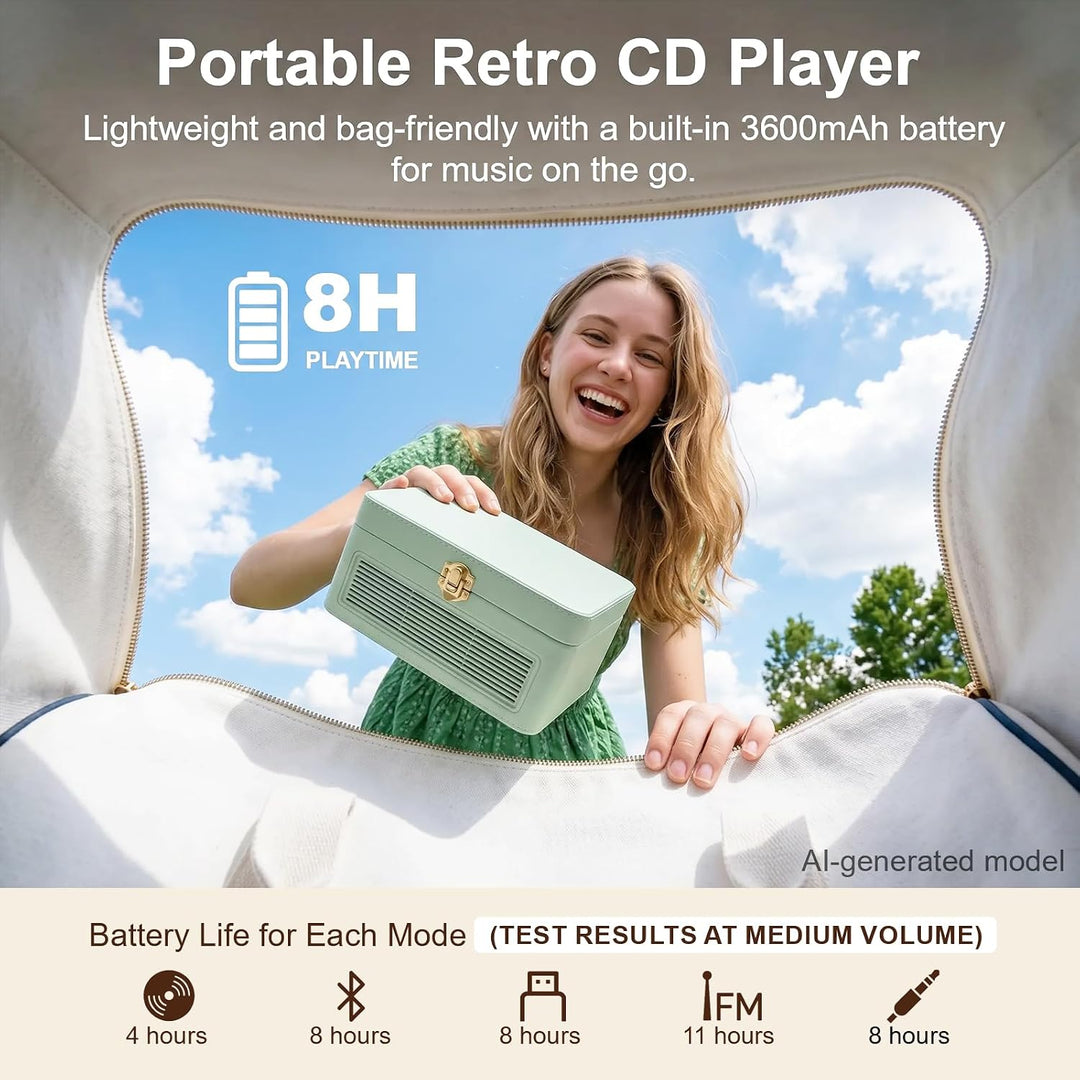 Gueray Tragbarer Bluetooth CD-Player mit Lautsprechern 3600mAh Wiederaufladbarer Vintage CD Spieler