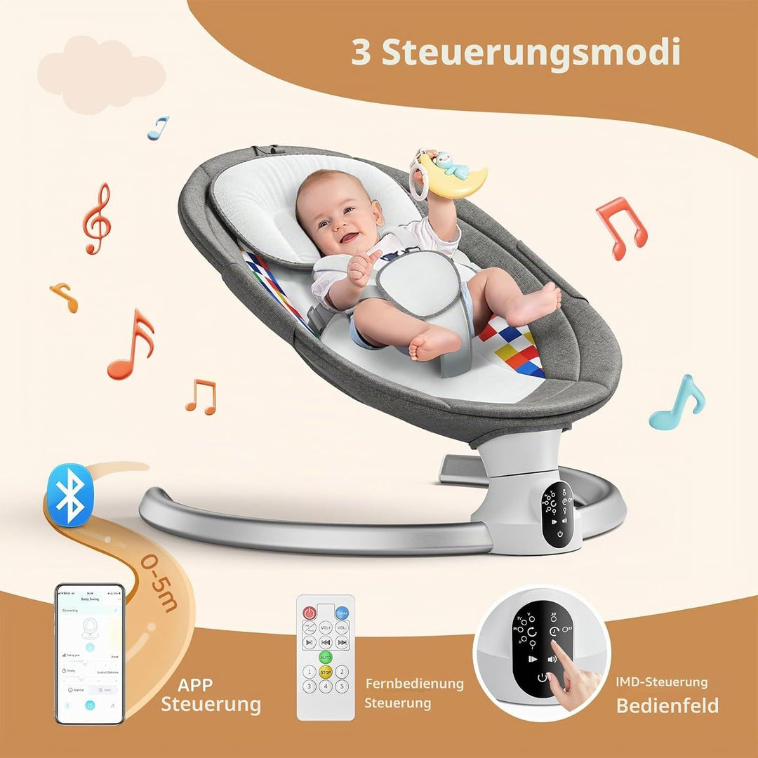 Babywippe, Babyschaukel Elektrisch mit Kabel und mit Bluetooth, Elektronisch Baby Schaukelsitz Babyw