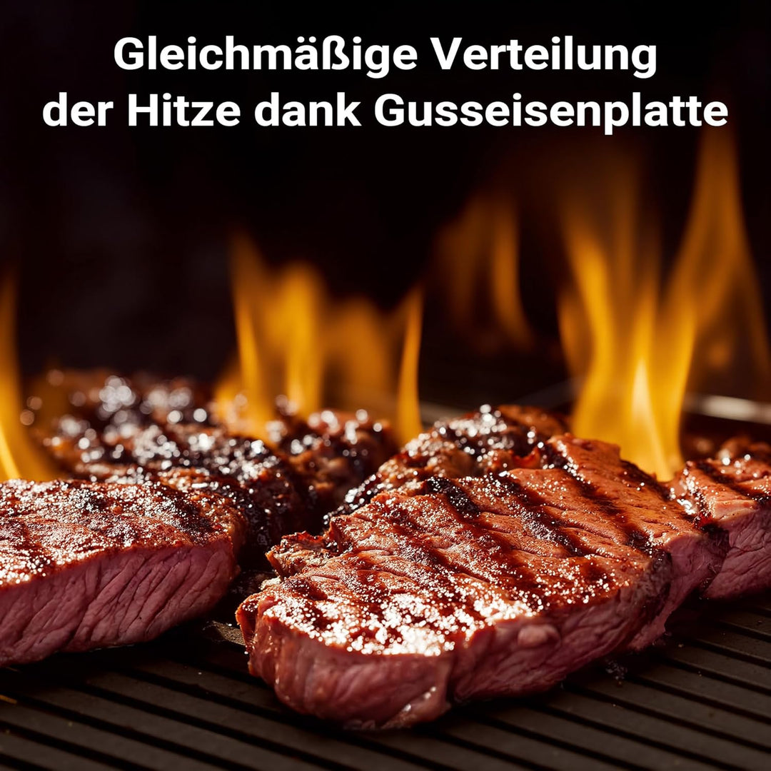 Wiltec Gusseisen Grillplatte 49,8 x 24,3 x 1,5 cm, Gusseisenplatte für Grill mit guter Hitzespeicher