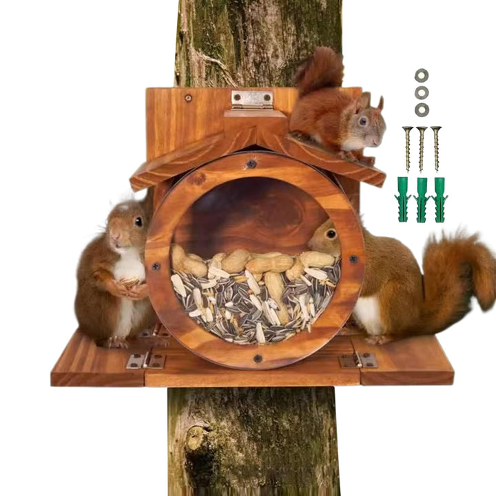 Eichhörnchen Futterstation aus Holz,Eichhörnchen Futterbox Mit Belüftungslöchern | Wetterfeste Futte