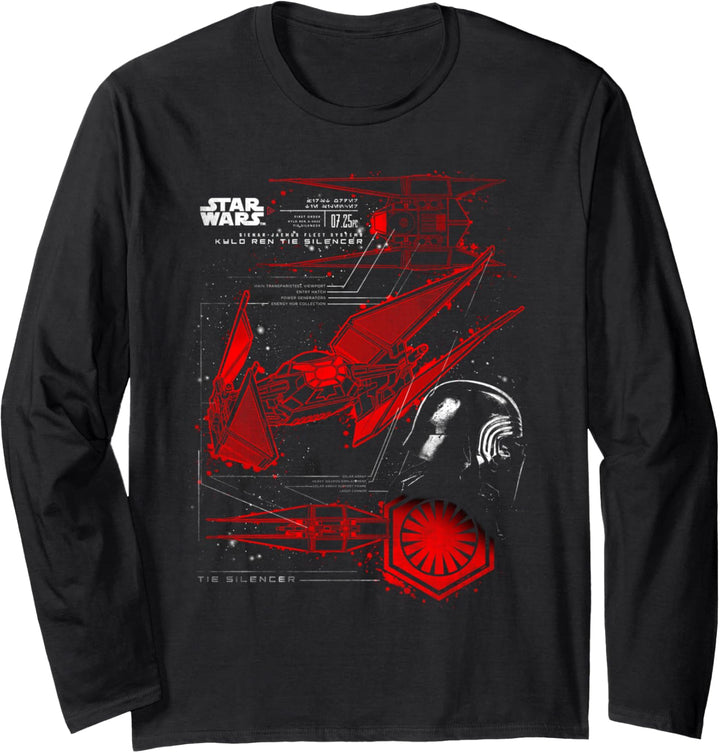 Star Wars Last Jedi Kylo Ren Tie Silencer Schematic Langarmshirt