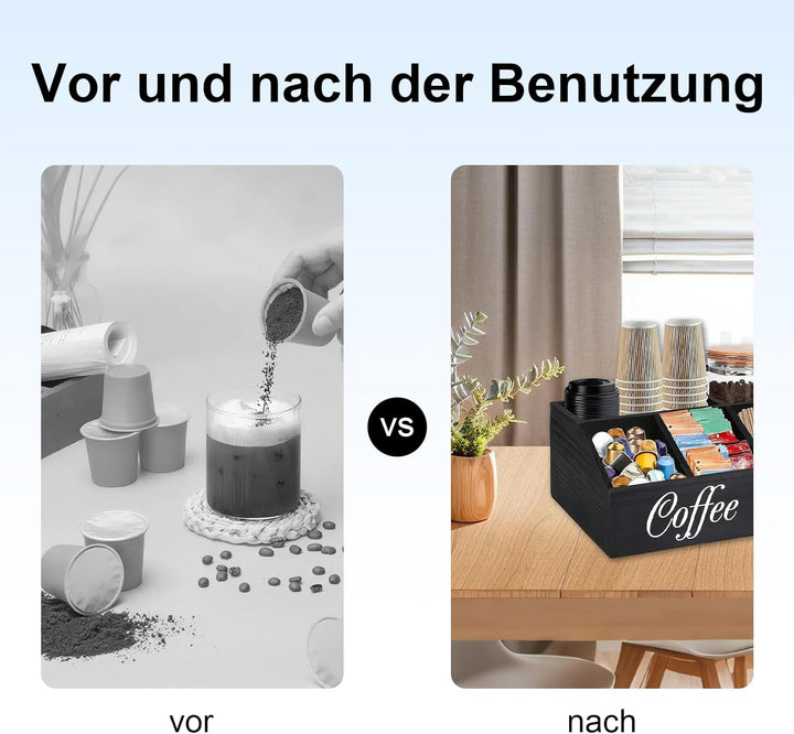 Kaffee Organizer aus Holz Tee Aufbewahrung Kaffeezubehör Kaffeestation Coffee Bar Büro Station Zubeh