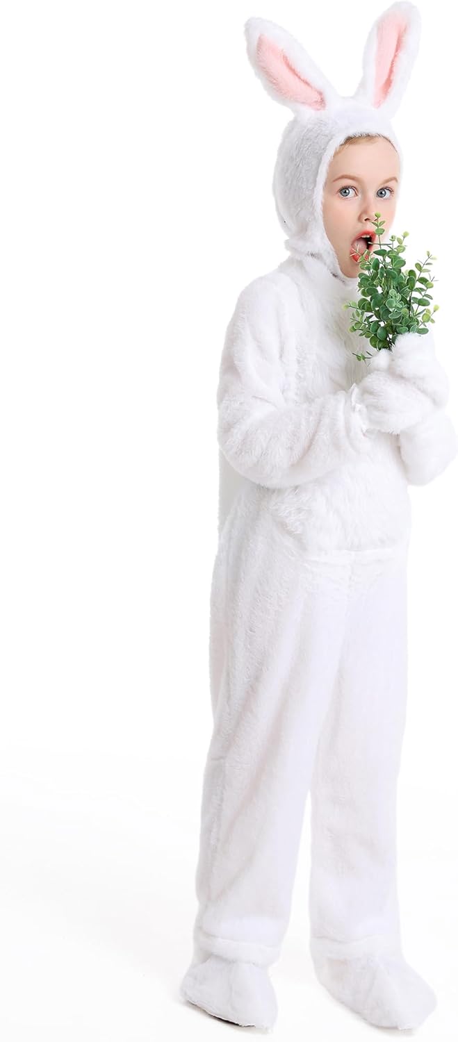 Kinder-Osterhasen-Kostüm, weisser Hase, Tier, Plüsch-Set, Einteiler für Kinder, Weihnachten, Hallowe