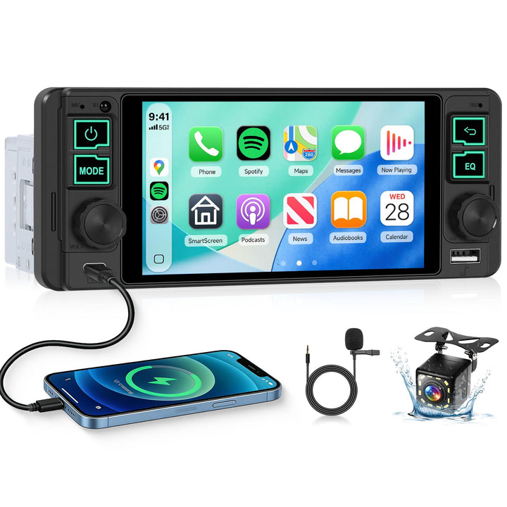 Hodozzy 1 Din Autoradio mit Drahtlos Carplay Android Auto, 5.1 Zoll In-Cell Bildschirm,Unterstützt B