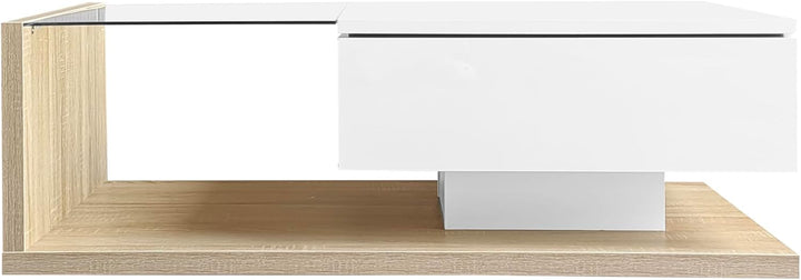 Merax Wohnzimmertisch, LED Couchtisch mit Schubladen, Hochglanz Kaffeetisch mit Stauraum, Modern Cof