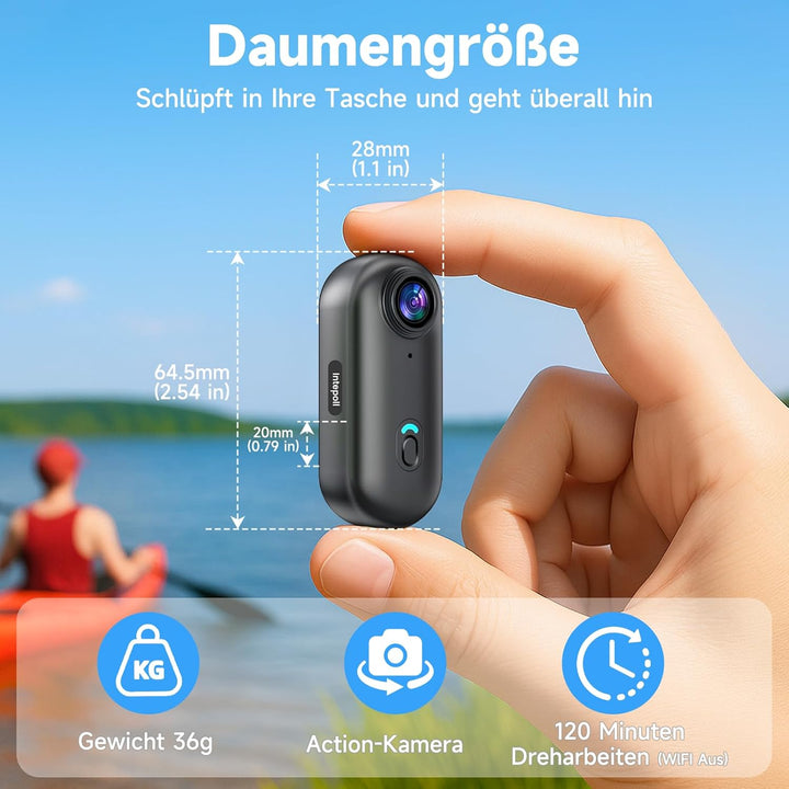 Mini Action Cam 4K, Bodycam körperkamera, POV Actionkamera mit 64 GB Speicherkarte, 120° Weitwinkel,