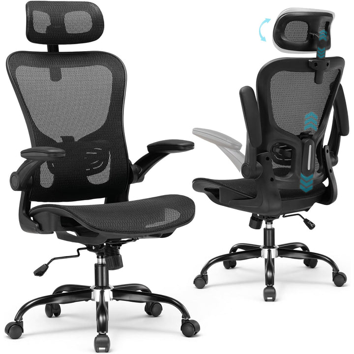 GTPLAYER Bürostuhl Ergonomisch, Schreibtischstuhl mit Verstellbarer Kopfstütze, Armlehnen, Lendenwir