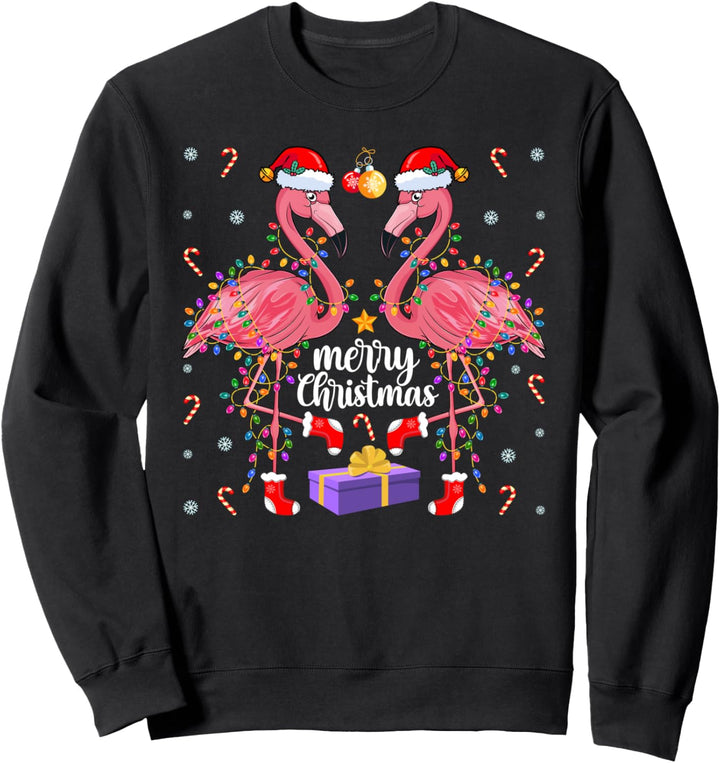 Christmas Lights Santa Hat Flamingo Lover Christmas Couples Sweatshirt