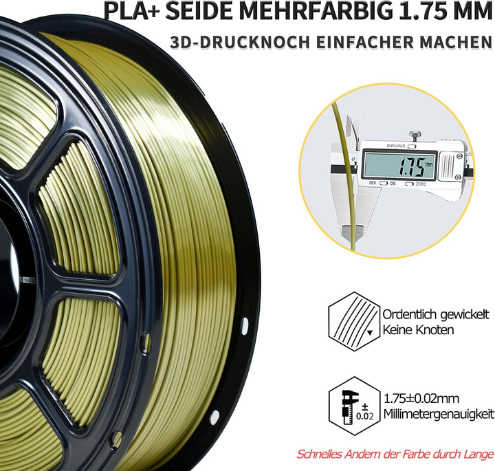 iBOSS PLA 3D-Druckerfilament, PLA+ Filament 1,75 mm, Seide olivgold, Genauigkeit +/-0,02 mm, PLA PLU