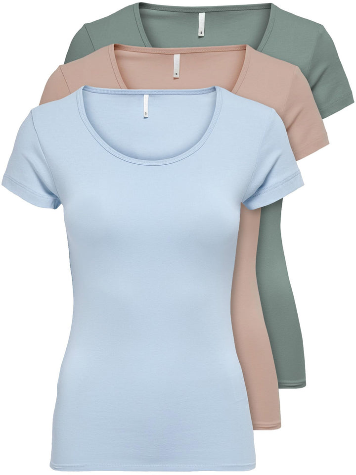 ONLY 3er Pack Damen T-Shirt schwarz oder weiss Kurzarm lang Basic Sommer T-Shirts XS S M L XL 152091