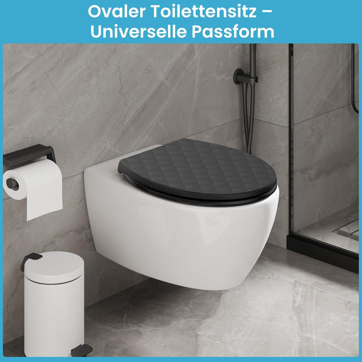 WC Sitz mit absenkautomatik Oval, Toilettendeckel Schwarz mit Quick-Release Funktion, Klobrille, Klo