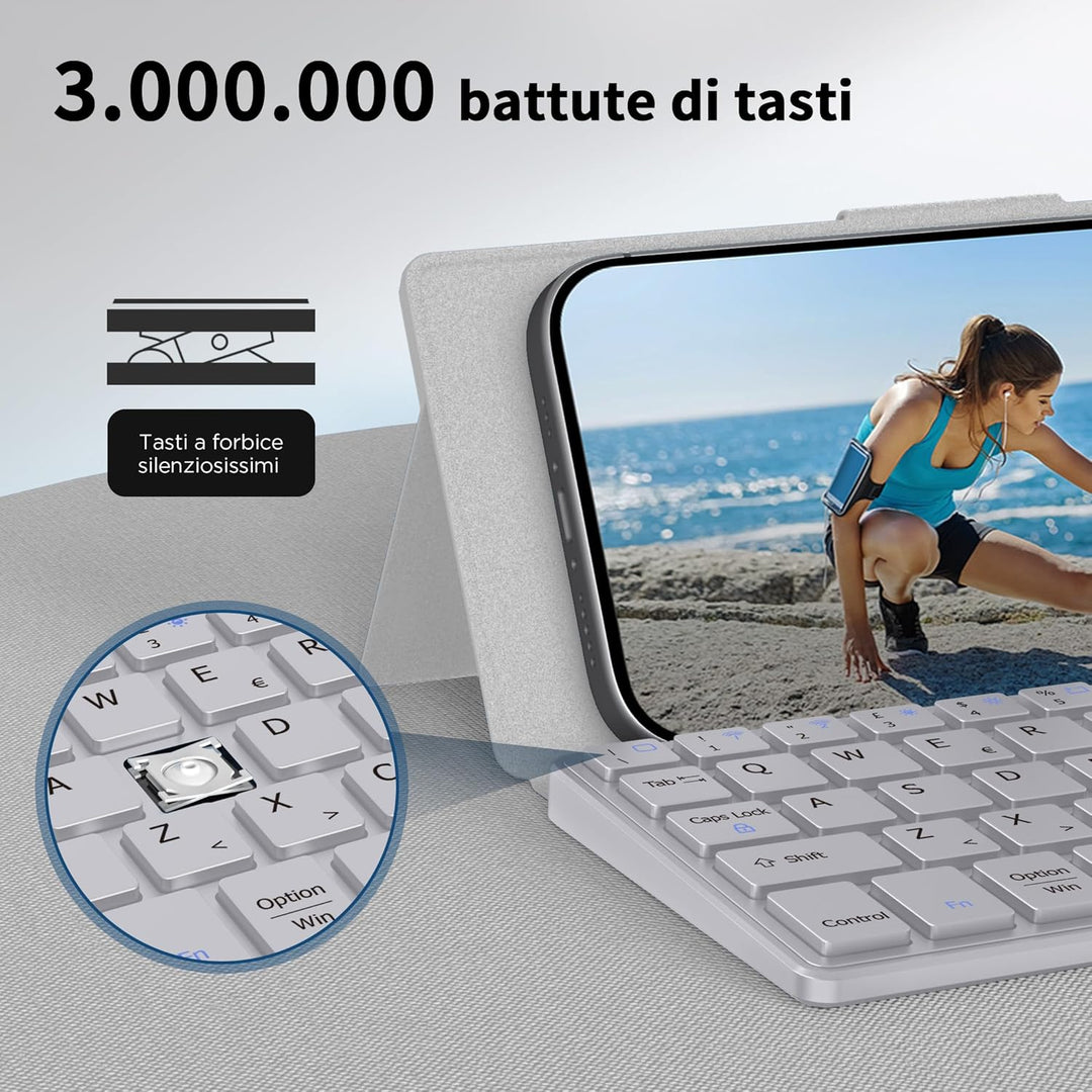 CACOE Bluetooth Tastatur mit Ständer, Mini Tastatur für Handy, Ultraflache Tragbare, Faltbare, Dual-