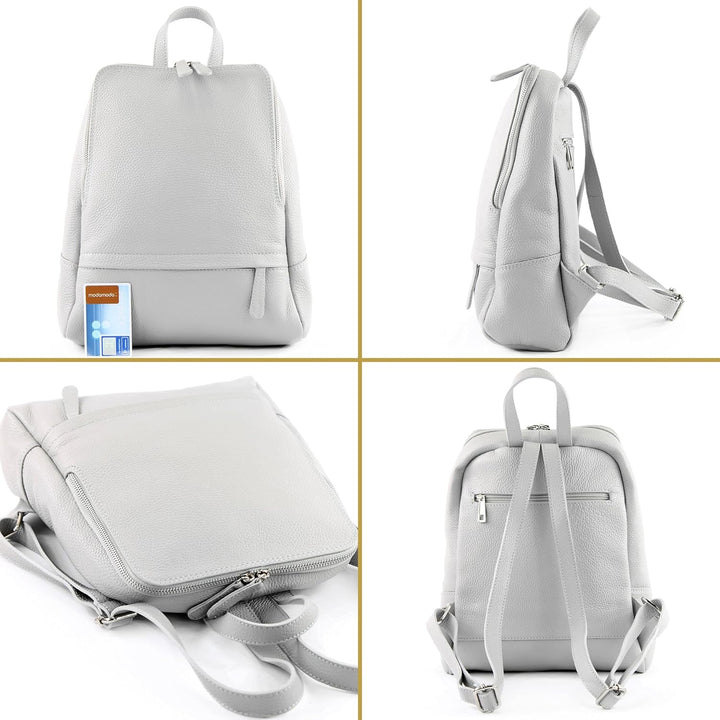 modamoda de - T138 - ital Damen Rucksacktasche aus Leder Taupe, Taupe