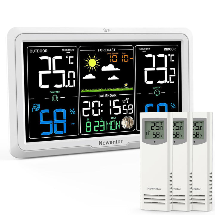 Newentor Wetterstation Funk mit Aussensensor - Lebenslange Aussensensor-Garantee - Lebendiges VA-Dis