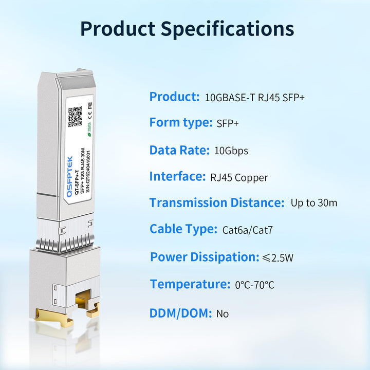 QSFPTEK 10Pack 10GBASE-T SFP+ to RJ45 Modul up to 30m, 1.25/2.5/5/10G SFP+ RJ45 Kupfer Transceiver G