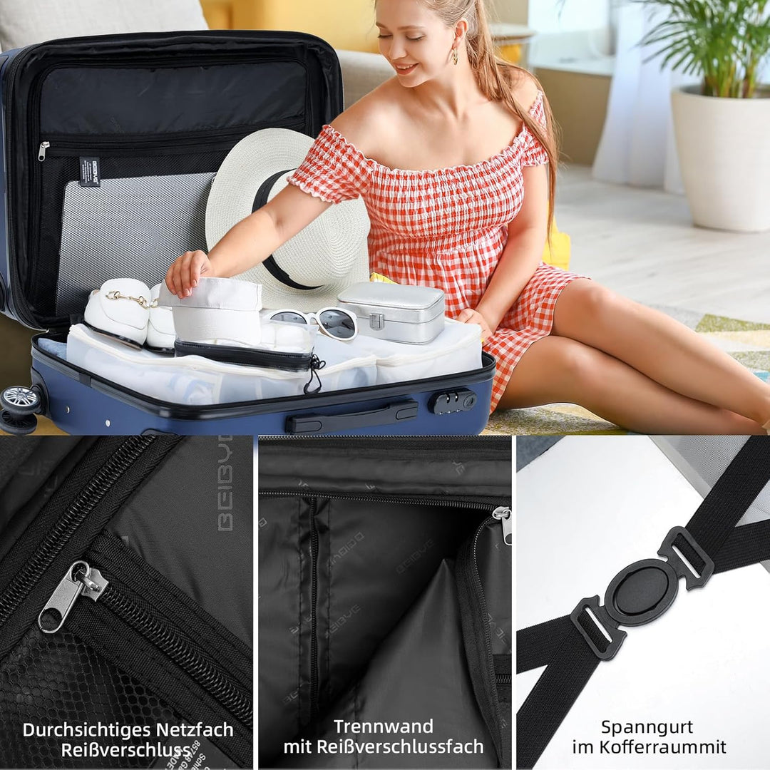 BEIBYE Zwillingsrollen 2066 Hartschale Trolley Koffer Reisekoffer Handgepäck Boardcase M (Dunkelblau