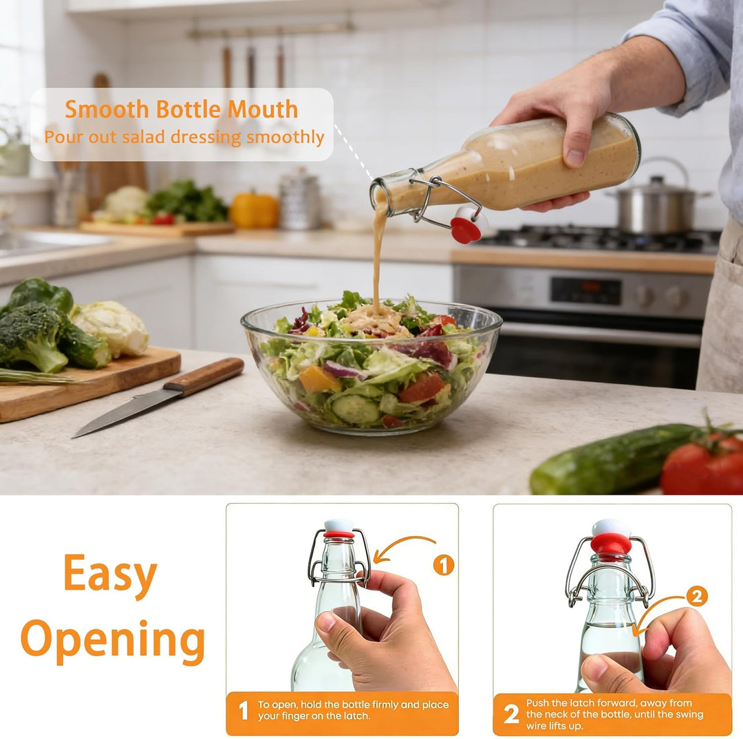 Salatdressing Shaker aus Glas 450 ml 3er Set, Dressingshaker mit Edelstahl Bügelverschluss Tropffrei