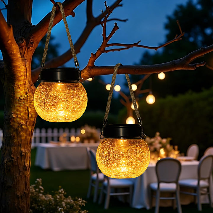 Solar Laternen Aussen 2er Set - IP65 wasserdichte Hängende Solarlampen mit Warm-Amber &amp; RGB Farben,
