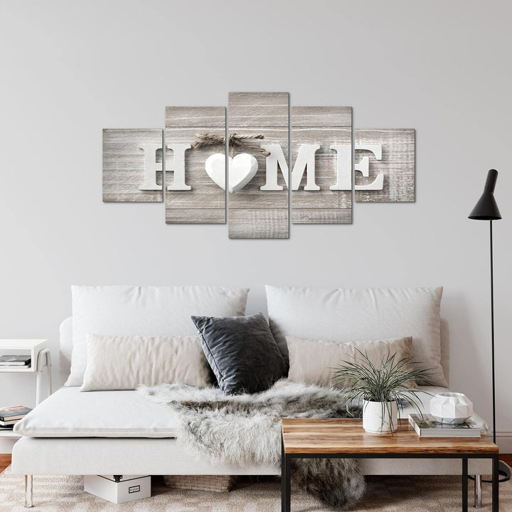 Runa Art Wandbilder Home Herz 5 Teilig Bild auf Vlies Leinwand Deko Wohnzimmer Landhausstil Beige Br