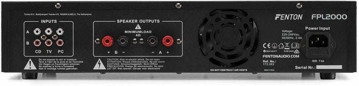 Fenton FPL2000 PA Verstärker 2000 Watt, 3 Kanal Endstufe, Digitalverstärker mit Bluetooth, AUX, USB,