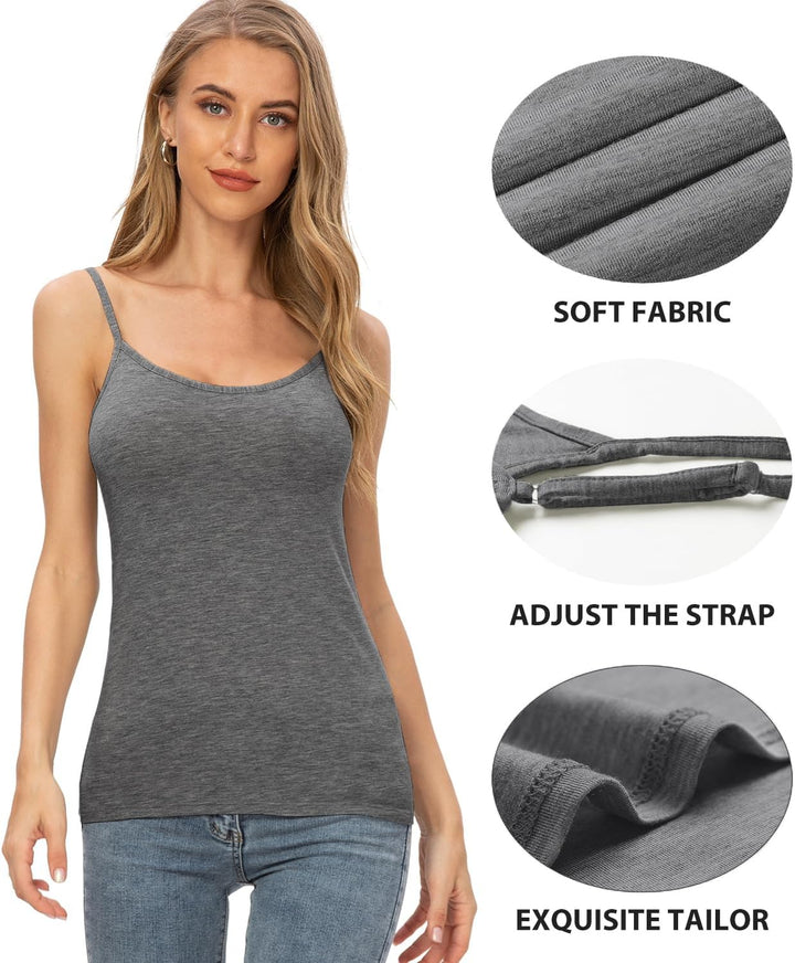 Knuffnee Damen Unterhemden Verstellbare Spaghetti Tops Basic Cami Tank Top 4er Pack S Schwarz/Dunkel
