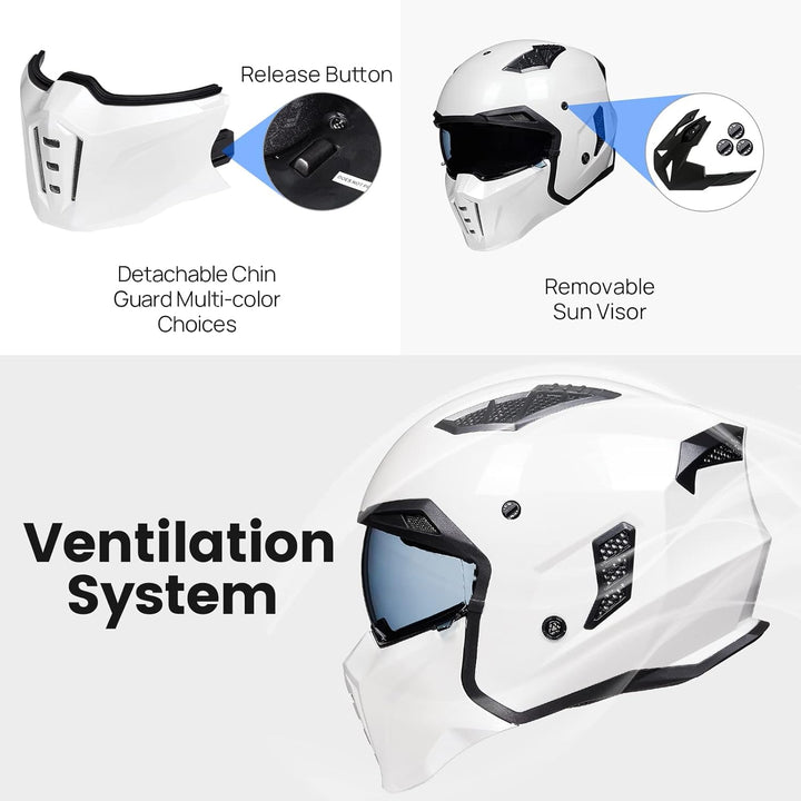 ILM Helm Motorrad Motocross Herren Damen Vintage Retro mit Visier ECE Model Z302,Weiss, XL XL Weiss,
