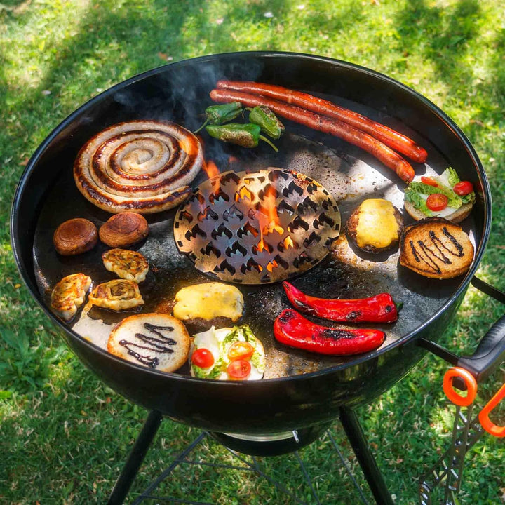 Edelstahl Grilleinsatz für alle Feuerplatten mit 20cm Feuerloch mit Flammenbranding Grilleinsatz Ø 2
