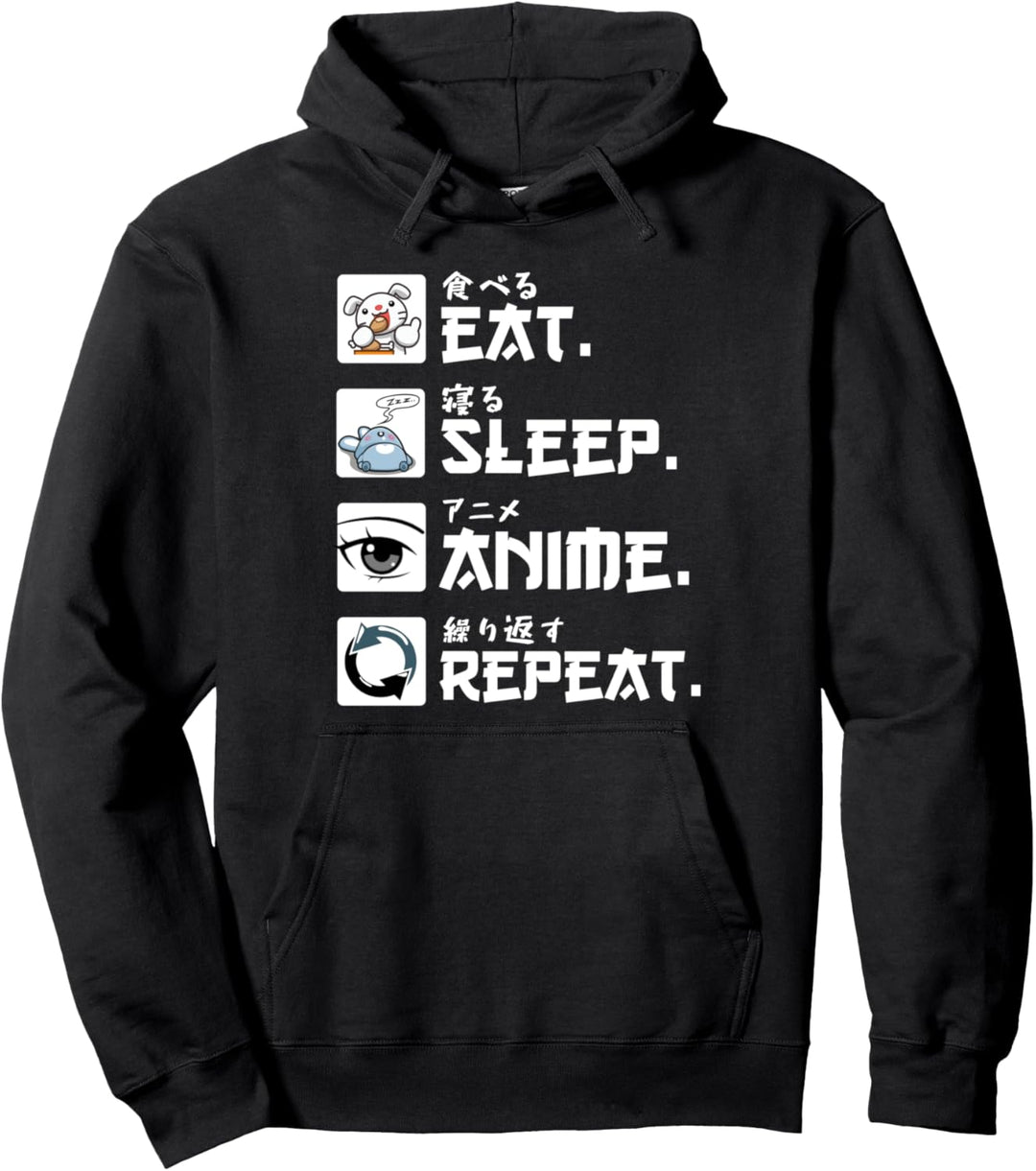 Japan Anime Eat Sleep Anime Repeat Pullover Hoodie