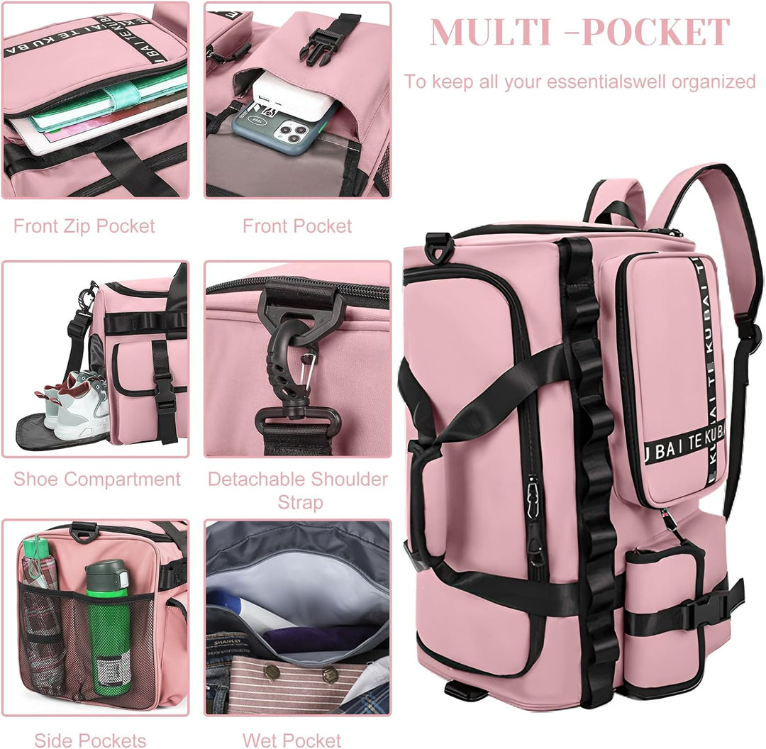 Sporttasche Reisetasche für Damen und Herren, Gross 65L Sporttaschen mit Schuhfach & Nassfach, Large
