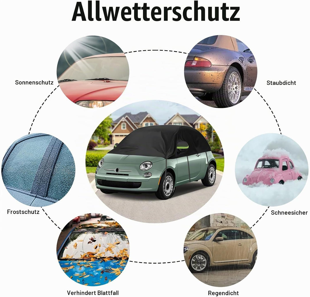 Autoabdeckung Schrägheck Universalmodell 300 * 150 * 49cm, Halbgarage Wasserdicht Ersatz für FIAT 50