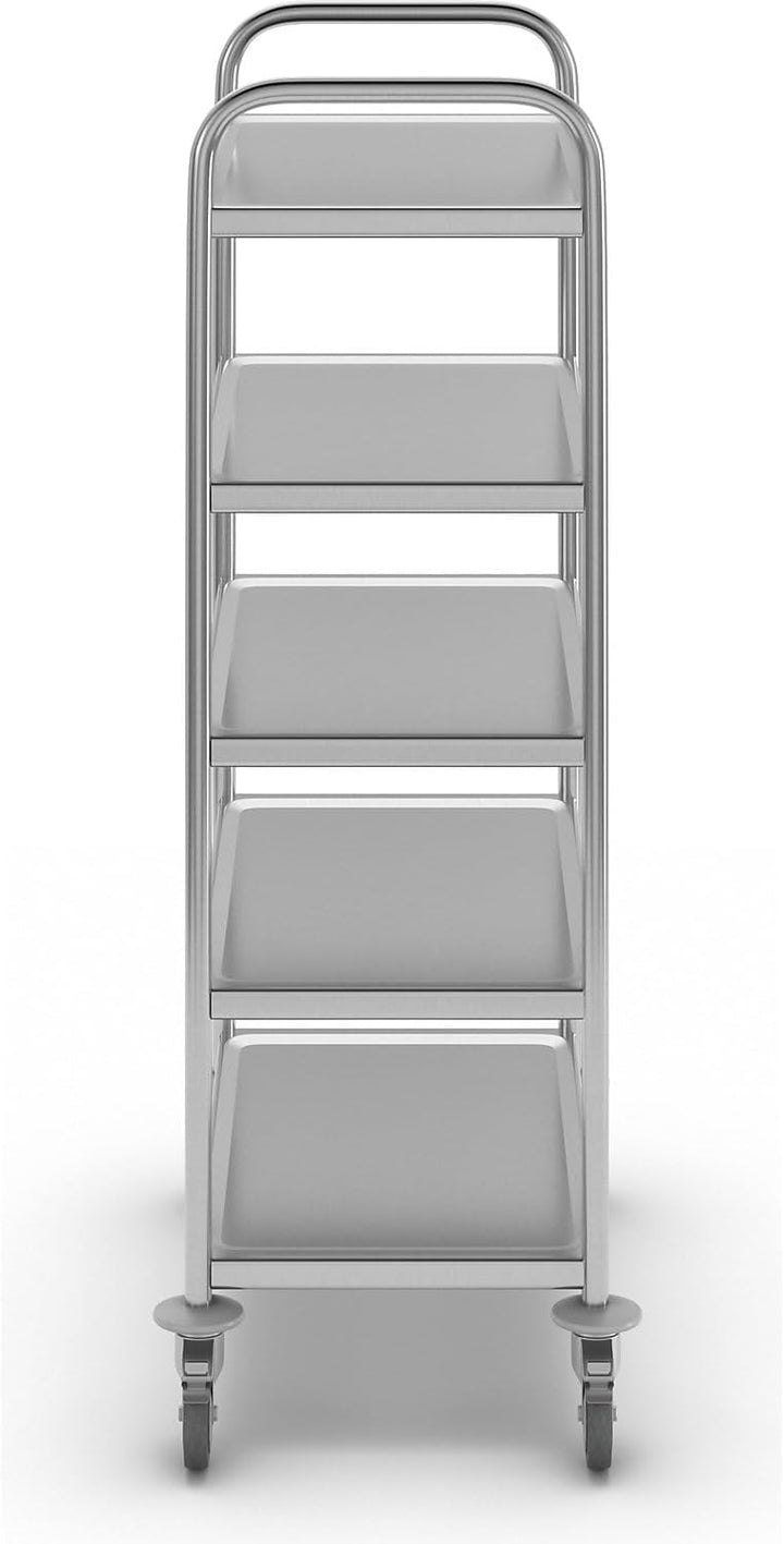 eurokraft Basic | Edelstahl-Servierwagen | 5 Etagen, LxBxH 705 x 405 x 1300 mm