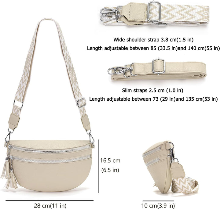 LANXINGLUO Bauchtasche Damen beige umhängetasche Damen mittelgross Crossbody Bag Mit Kreditkartenfac