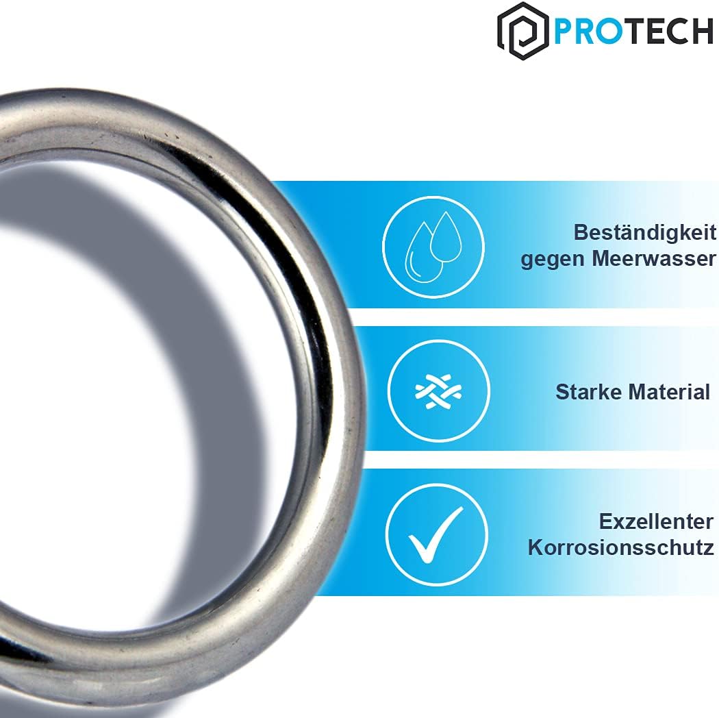 PROTECH 5 Stück O-Ring Edelstahlringe - Ring 10x60mm Rundringe aus rostfreiem Edelstahl A4 V4A gesch