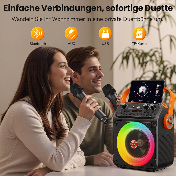 Karaoke Maschine Karaoke Anlage mit 2 Mikrofonen für Erwachsene & Kinder Bluetooth Lautsprecher mit