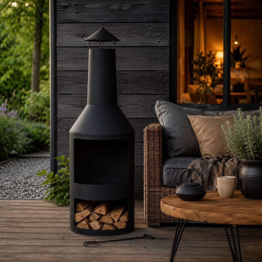 BBQ Collection Terrassenofen mit Schornstein - Feuerstelle 44,5 x 44,5 x 134 cm - Gartenkamin für Br