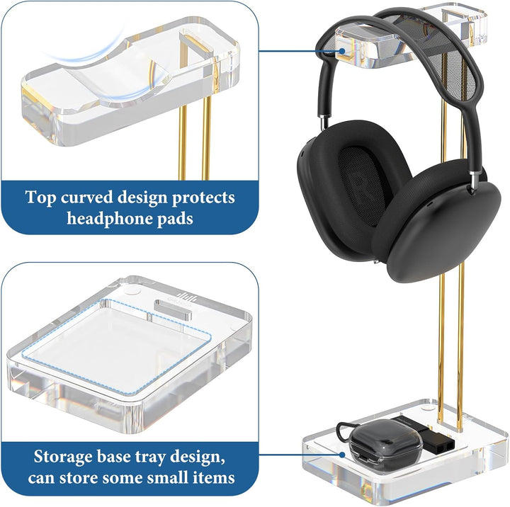 GEEKRIA Transparenter Kopfhörerständer mit goldfarbener Hardware für Over-Ear, On-Ear-Kopfhörer, Gam