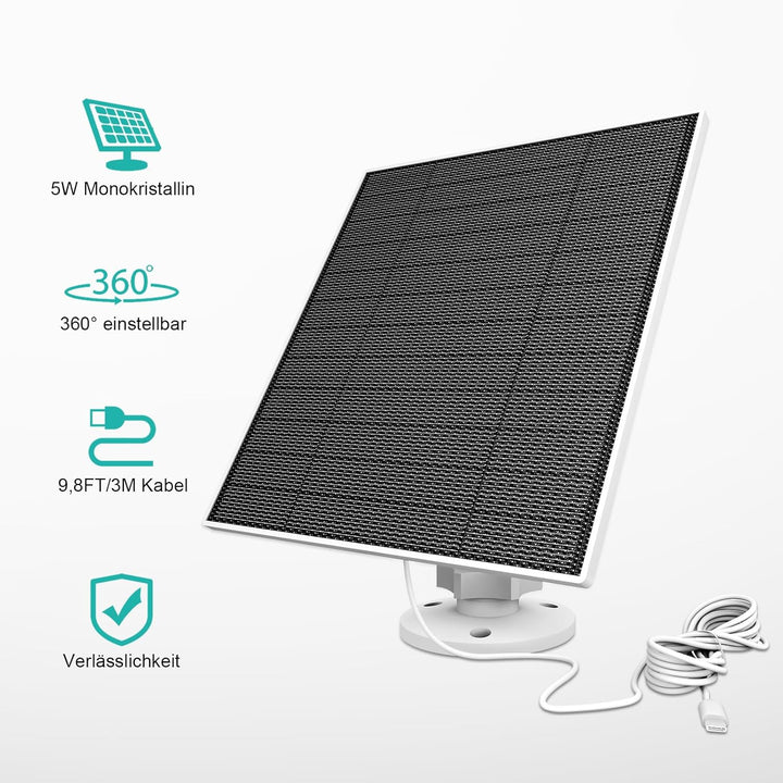 Solarpanel für Eufy Kamera, 5W Solarpanel für Eufycam kompatibel mit Eufycam 3/3C/2/2 Pro/2C/2C Pro/